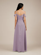 KissDress-Agate Dusk A Line Chiffon Off the Shoulder Long Bridesmaid Dress