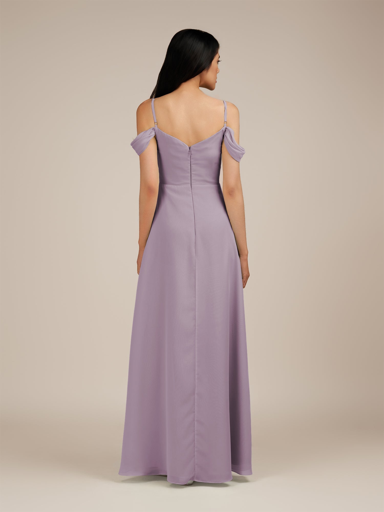 KissDress-Agate Dusk A Line Chiffon Off the Shoulder Long Bridesmaid Dress