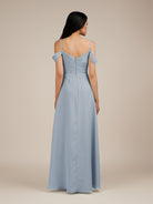 KissDress-Agate Dusty Blue A Line Chiffon Off the Shoulder Long Bridesmaid Dress