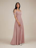 KissDress-Agate Dusty Rose A Line Chiffon Off the Shoulder Long Bridesmaid Dress