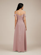 KissDress-Agate Dusty Rose A Line Chiffon Off the Shoulder Long Bridesmaid Dress