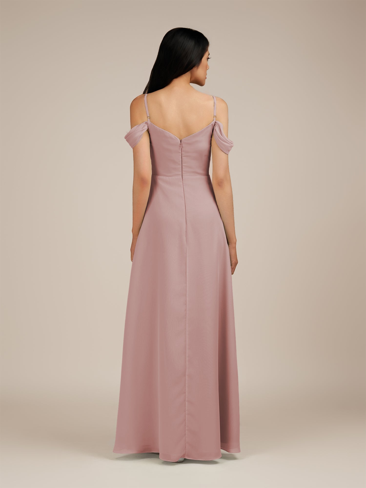 KissDress-Agate Dusty Rose A Line Chiffon Off the Shoulder Long Bridesmaid Dress