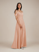KissDress-Agate English Rose A Line Chiffon Off the Shoulder Long Bridesmaid Dress