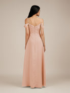 KissDress-Agate English Rose A Line Chiffon Off the Shoulder Long Bridesmaid Dress