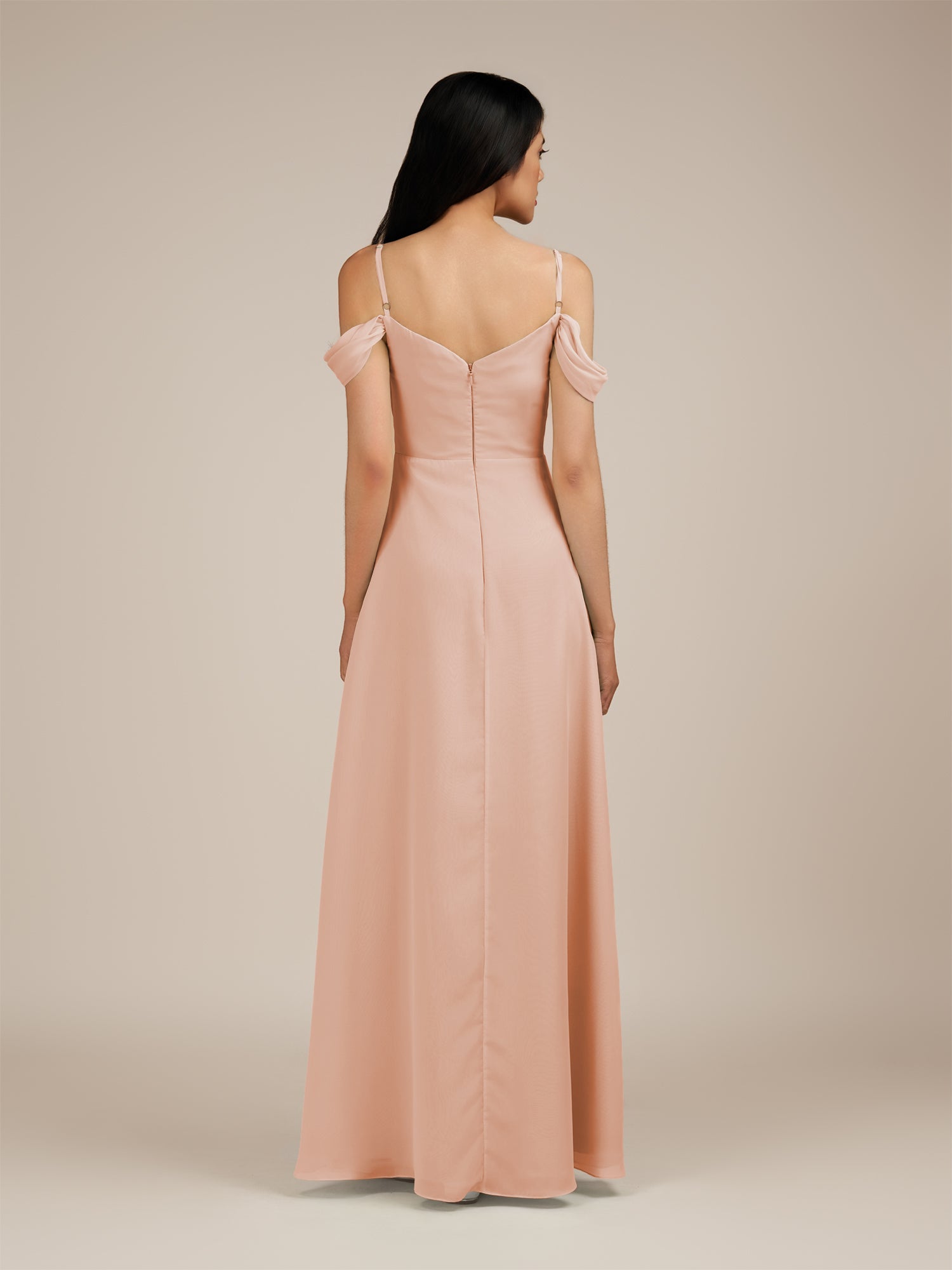 KissDress-Agate English Rose A Line Chiffon Off the Shoulder Long Bridesmaid Dress