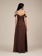 KissDress-Agate Espresso A Line Chiffon Off the Shoulder Long Bridesmaid Dress