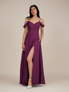 KissDress-Agate Fig A Line Chiffon Off the Shoulder Long Bridesmaid Dress