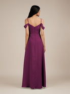 KissDress-Agate Fig A Line Chiffon Off the Shoulder Long Bridesmaid Dress