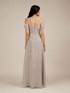 KissDress-Agate Frost A Line Chiffon Off the Shoulder Long Bridesmaid Dress