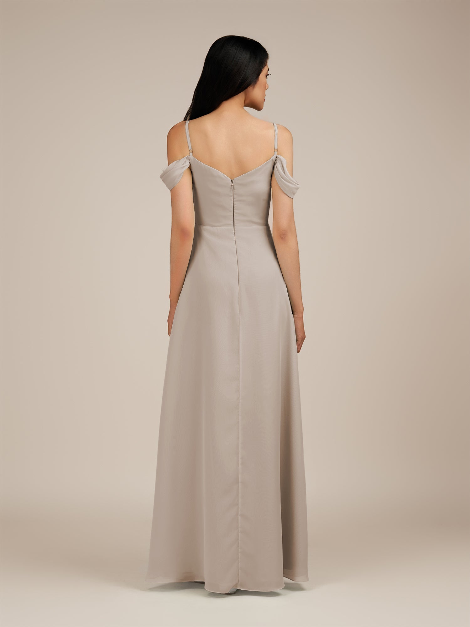 KissDress-Agate Frost A Line Chiffon Off the Shoulder Long Bridesmaid Dress