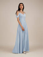 KissDress-Agate Ice A Line Chiffon Off the Shoulder Long Bridesmaid Dress