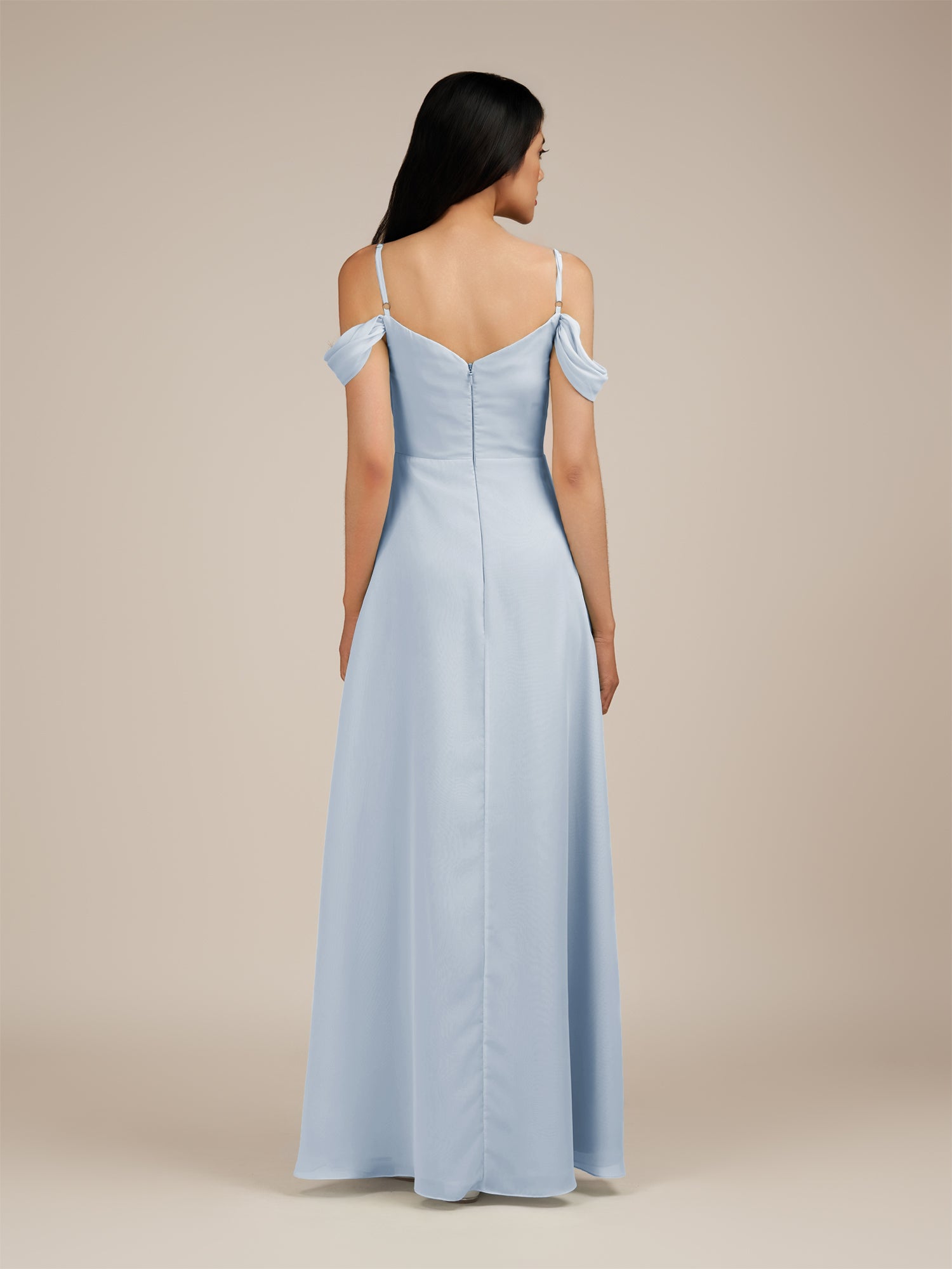 KissDress-Agate Ice A Line Chiffon Off the Shoulder Long Bridesmaid Dress