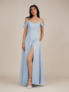 KissDress-Agate Ice A Line Chiffon Off the Shoulder Long Bridesmaid Dress
