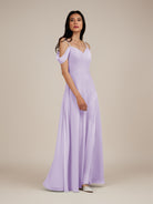 KissDress-Agate Lavender A Line Chiffon Off the Shoulder Long Bridesmaid Dress