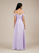 KissDress-Agate Lavender A Line Chiffon Off the Shoulder Long Bridesmaid Dress