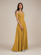 KissDress-Agate Marigold A Line Chiffon Off the Shoulder Long Bridesmaid Dress