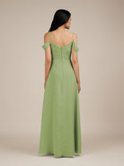 KissDress-Agate Matcha A Line Chiffon Off the Shoulder Long Bridesmaid Dress