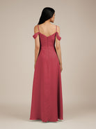 KissDress-Agate Merlot A Line Chiffon Off the Shoulder Long Bridesmaid Dress