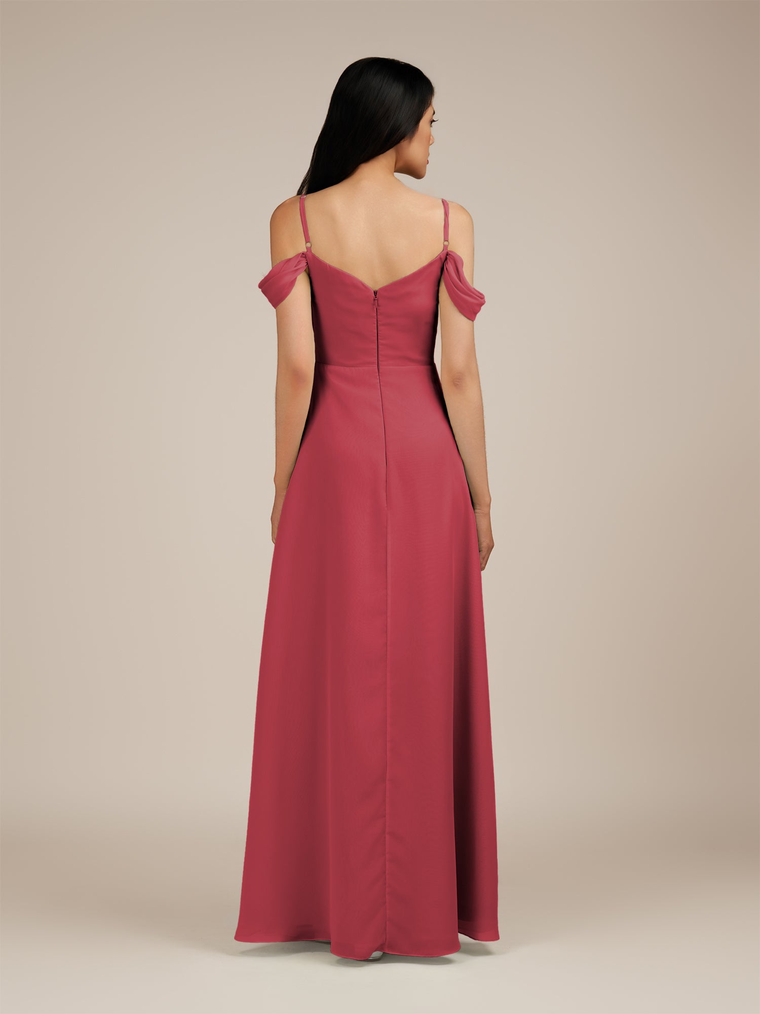 KissDress-Agate Merlot A Line Chiffon Off the Shoulder Long Bridesmaid Dress