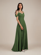 KissDress-Agate Moss A Line Chiffon Off the Shoulder Long Bridesmaid Dress
