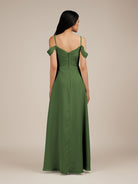 KissDress-Agate Moss A Line Chiffon Off the Shoulder Long Bridesmaid Dress
