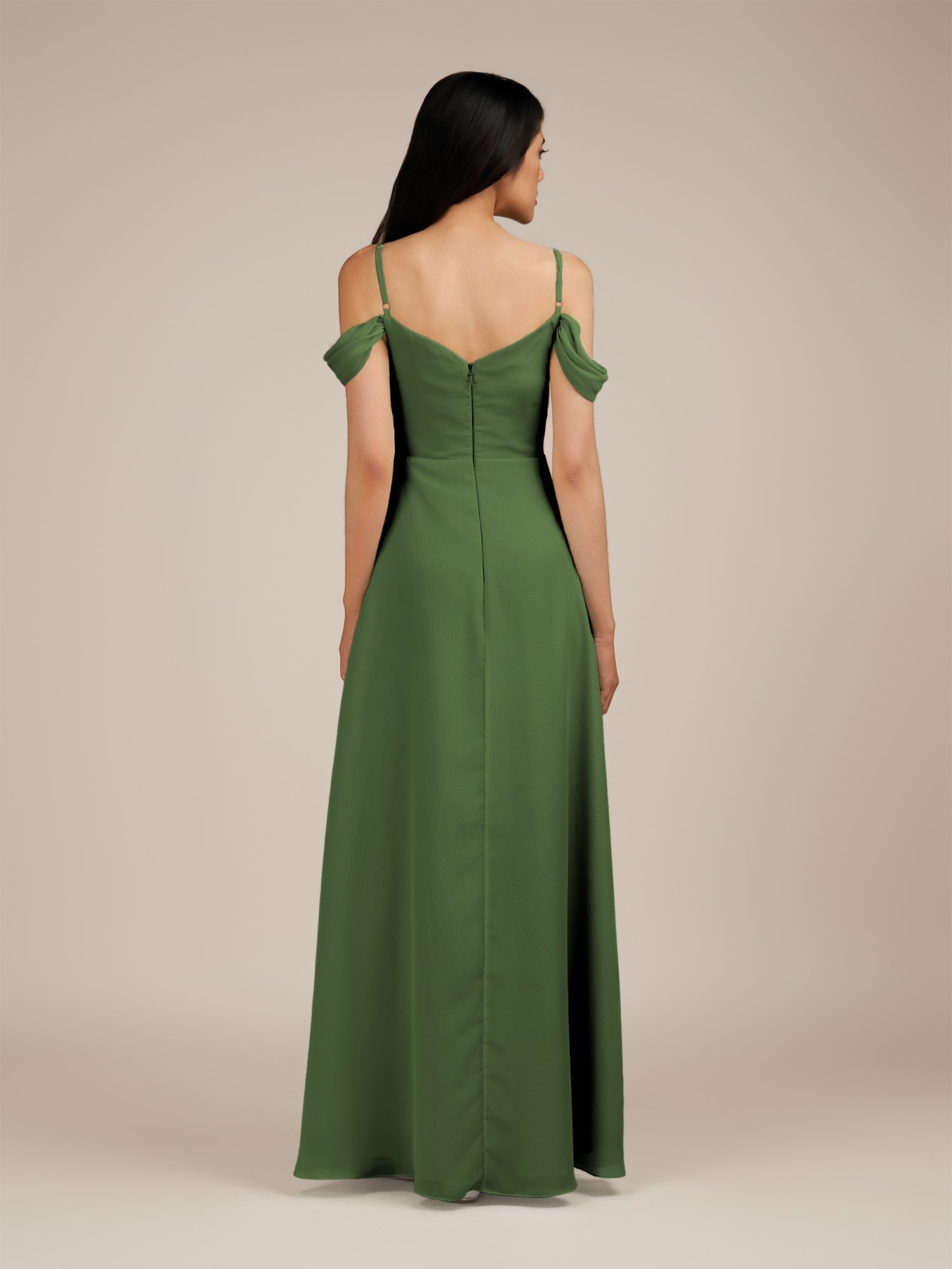 KissDress-Agate Moss A Line Chiffon Off the Shoulder Long Bridesmaid Dress