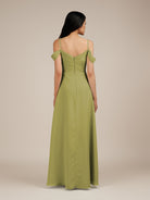KissDress-Agate Moss Green A Line Chiffon Off the Shoulder Long Bridesmaid Dress