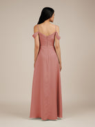 KissDress-Agate Mulberry A Line Chiffon Off the Shoulder Long Bridesmaid Dress