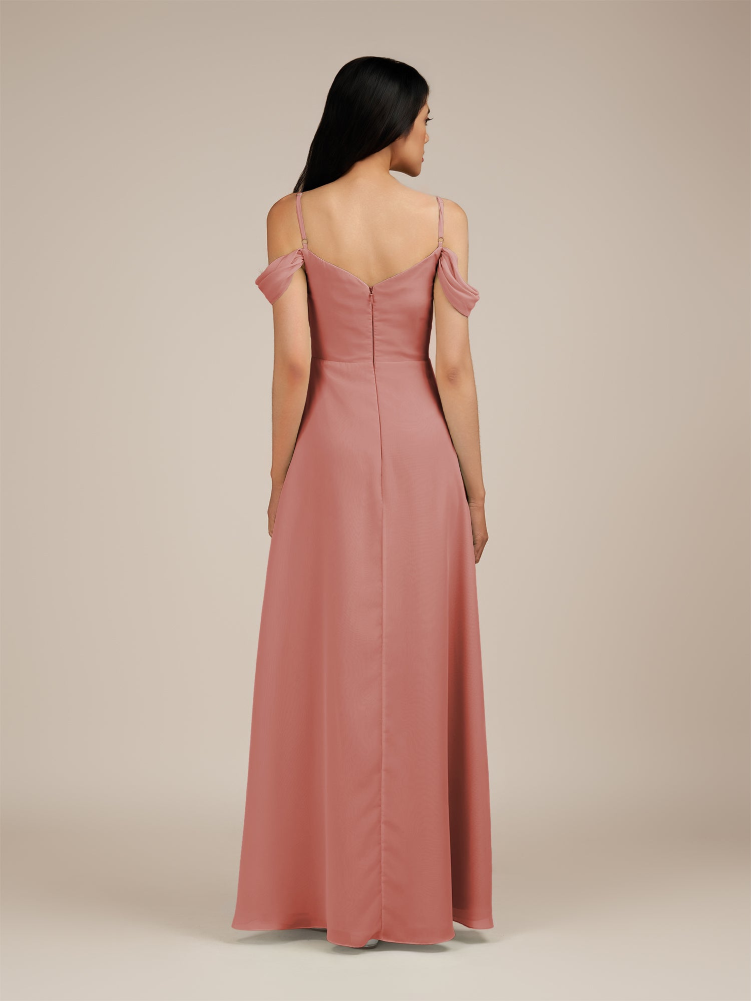 KissDress-Agate Mulberry A Line Chiffon Off the Shoulder Long Bridesmaid Dress