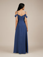 KissDress-Agate Navy A Line Chiffon Off the Shoulder Long Bridesmaid Dress