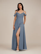 KissDress-Agate Neptune A Line Chiffon Off the Shoulder Long Bridesmaid Dress
