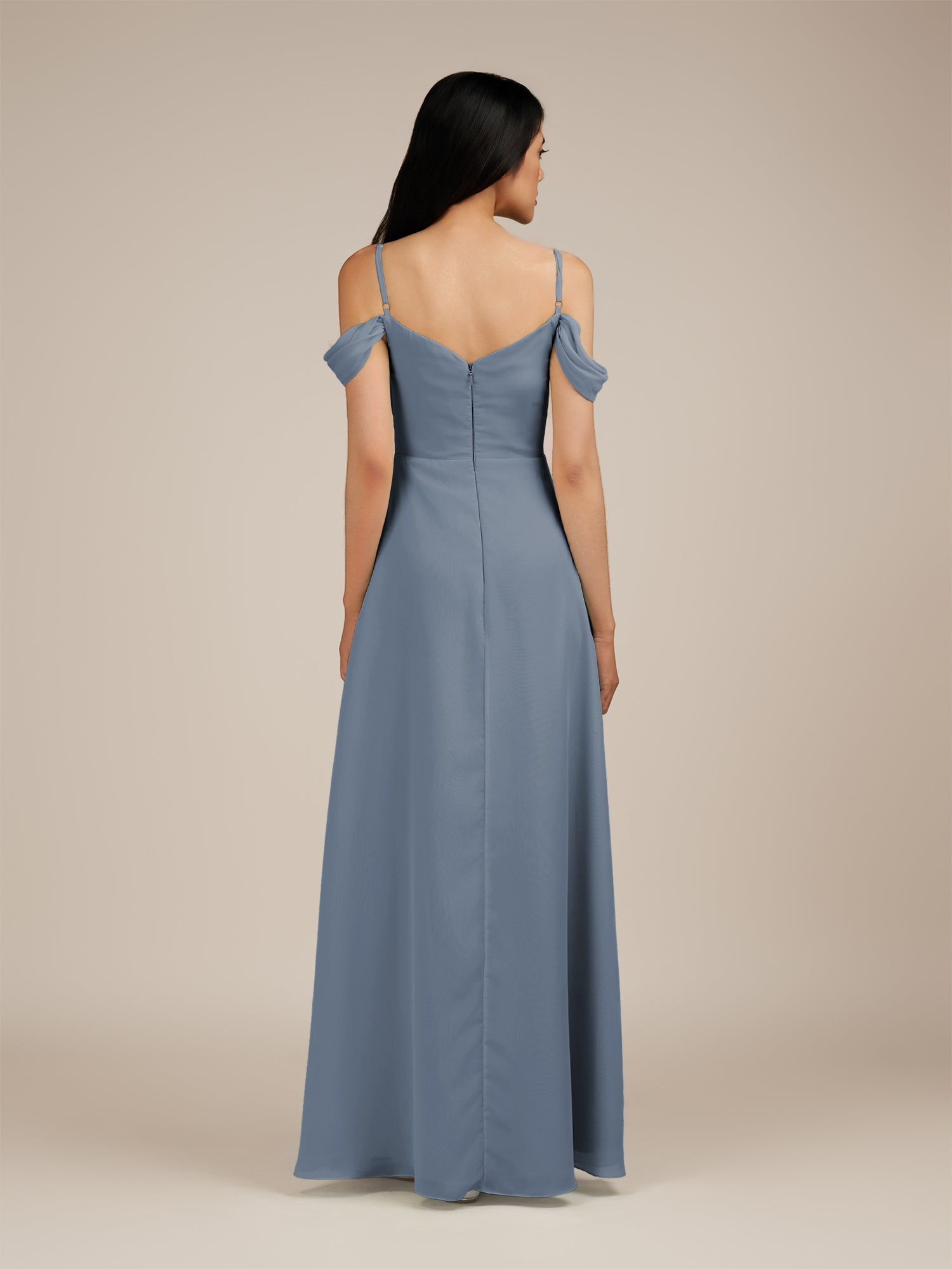 KissDress-Agate Neptune A Line Chiffon Off the Shoulder Long Bridesmaid Dress