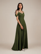 KissDress-Agate Olive A Line Chiffon Off the Shoulder Long Bridesmaid Dress