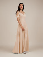 KissDress-Agate Pale Blush A Line Chiffon Off the Shoulder Long Bridesmaid Dress