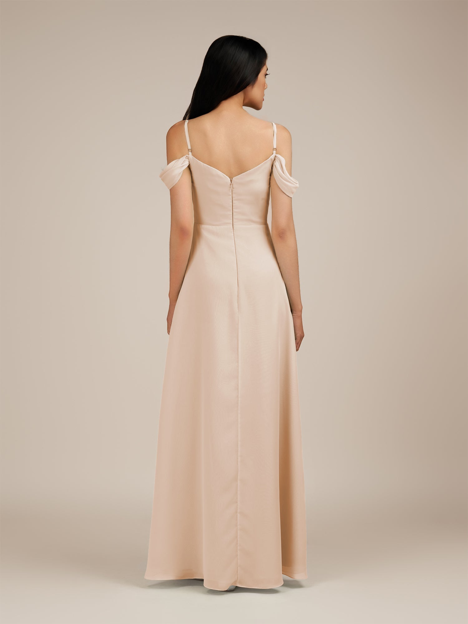 KissDress-Agate Pale Blush A Line Chiffon Off the Shoulder Long Bridesmaid Dress