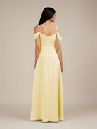 KissDress-Agate Pastel Yellow A Line Chiffon Off the Shoulder Long Bridesmaid Dress
