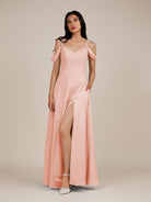 KissDress-Agate Rose Petal A Line Chiffon Off the Shoulder Long Bridesmaid Dress