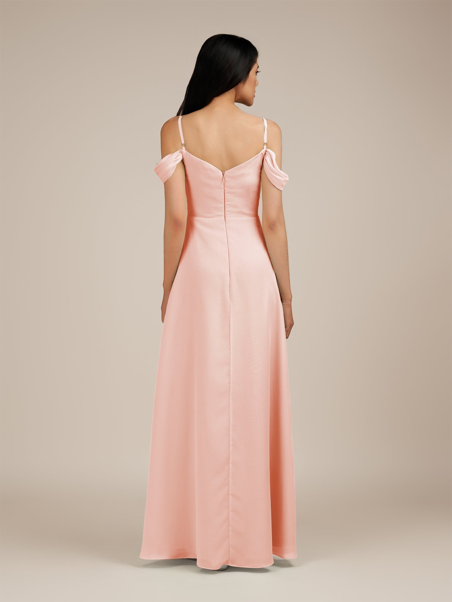 KissDress-Agate Rose Petal A Line Chiffon Off the Shoulder Long Bridesmaid Dress