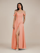 KissDress-Agate Rosette A Line Chiffon Off the Shoulder Long Bridesmaid Dress