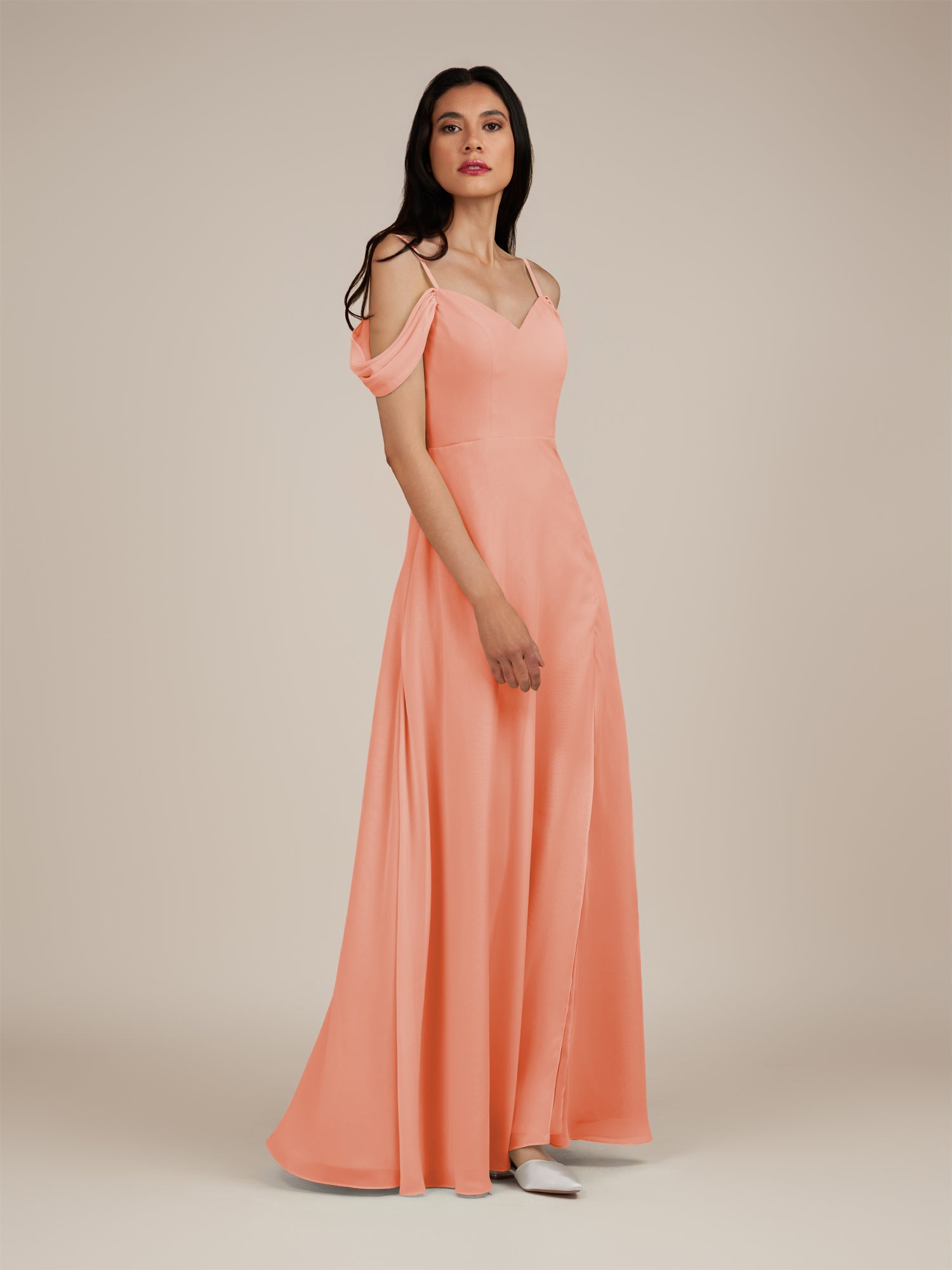 KissDress-Agate Rosette A Line Chiffon Off the Shoulder Long Bridesmaid Dress