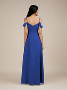 KissDress-Agate Royal Blue A Line Chiffon Off the Shoulder Long Bridesmaid Dress