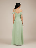 KissDress-Agate Sage A Line Chiffon Off the Shoulder Long Bridesmaid Dress