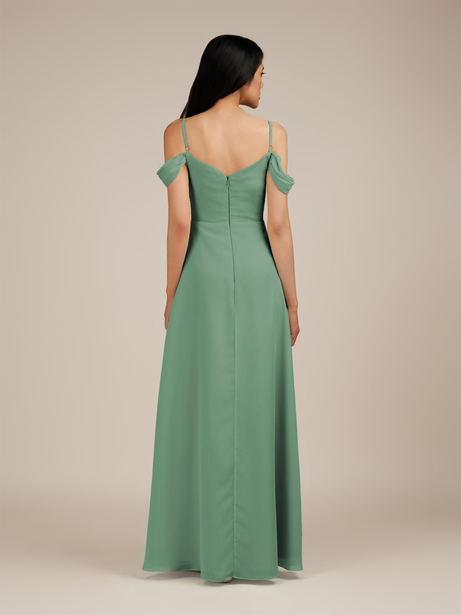 KissDress-Agate Sea Glass A Line Chiffon Off the Shoulder Long Bridesmaid Dress
