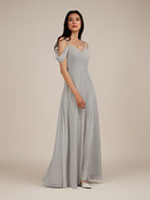 KissDress-Agate Silver A Line Chiffon Off the Shoulder Long Bridesmaid Dress