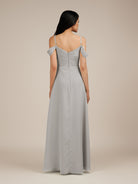 KissDress-Agate Silver A Line Chiffon Off the Shoulder Long Bridesmaid Dress