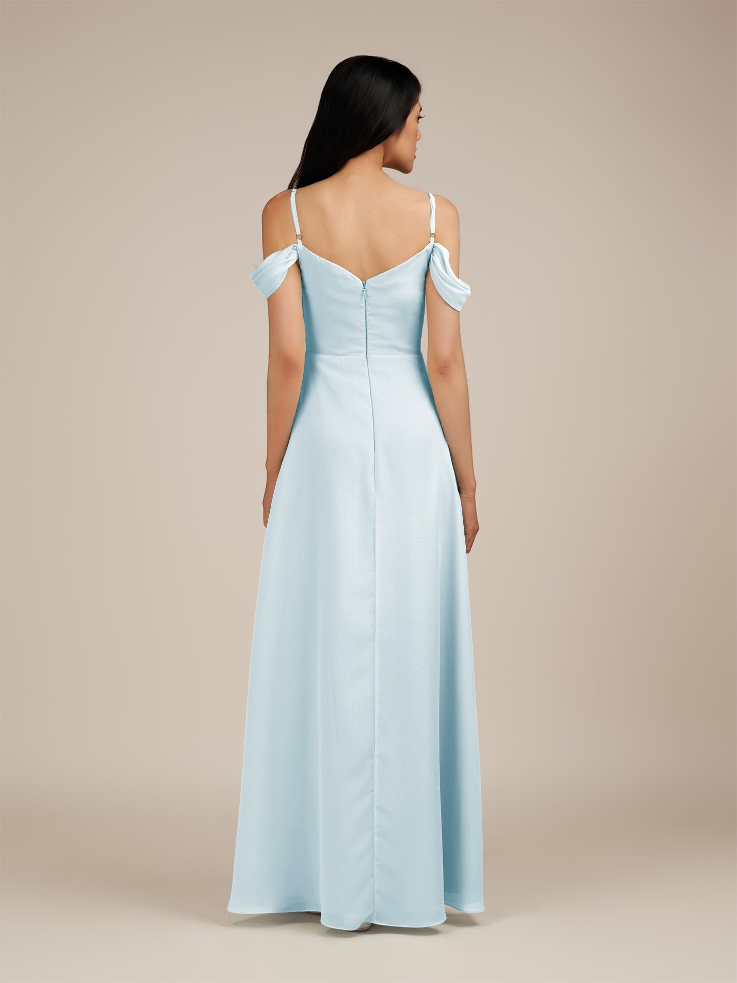 KissDress-Agate Sky Blue A Line Chiffon Off the Shoulder Long Bridesmaid Dress