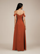 KissDress-Agate Spice A Line Chiffon Off the Shoulder Long Bridesmaid Dress
