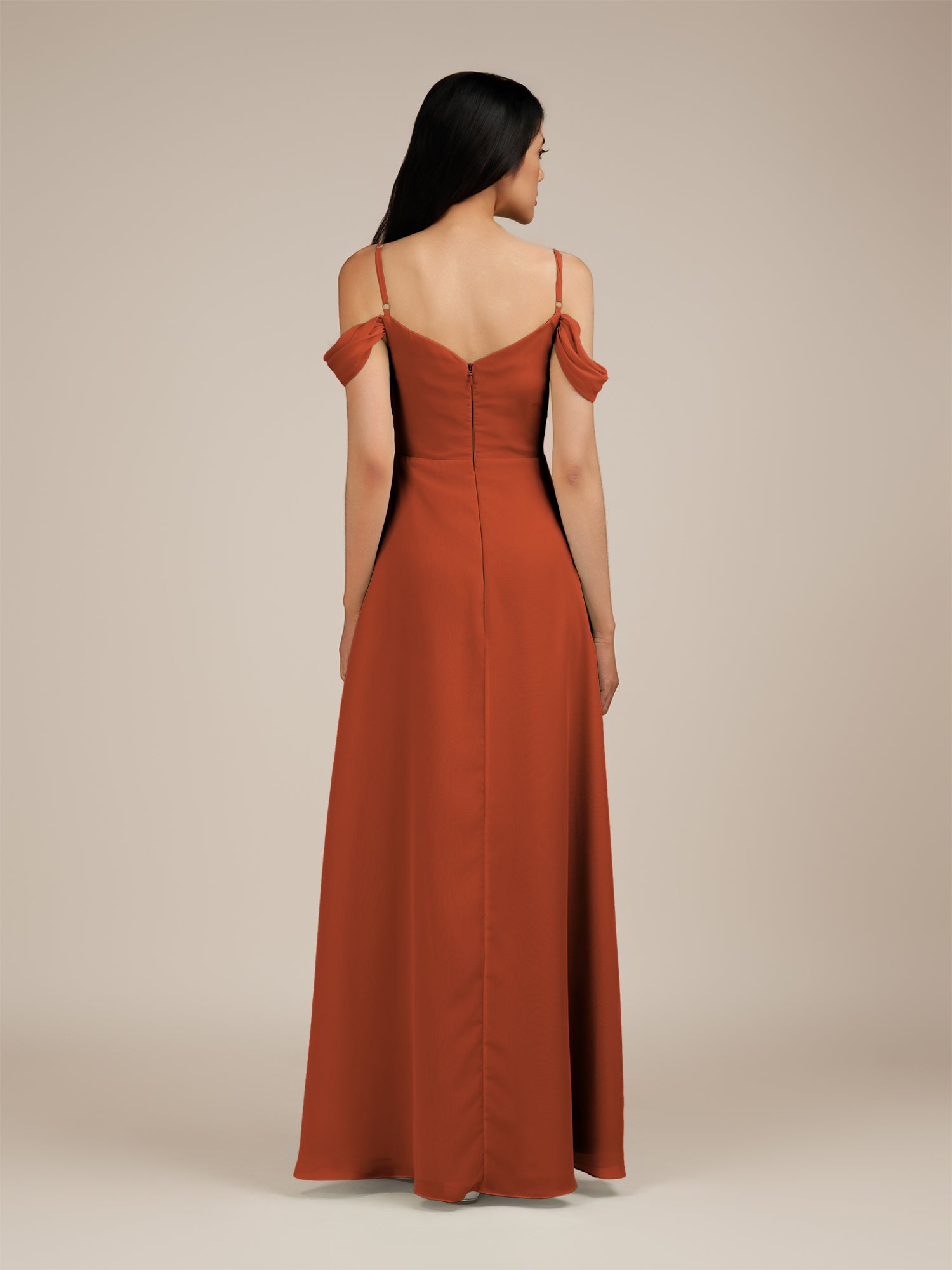 KissDress-Agate Spice A Line Chiffon Off the Shoulder Long Bridesmaid Dress