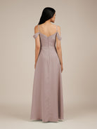 KissDress-Agate Toffee A Line Chiffon Off the Shoulder Long Bridesmaid Dress