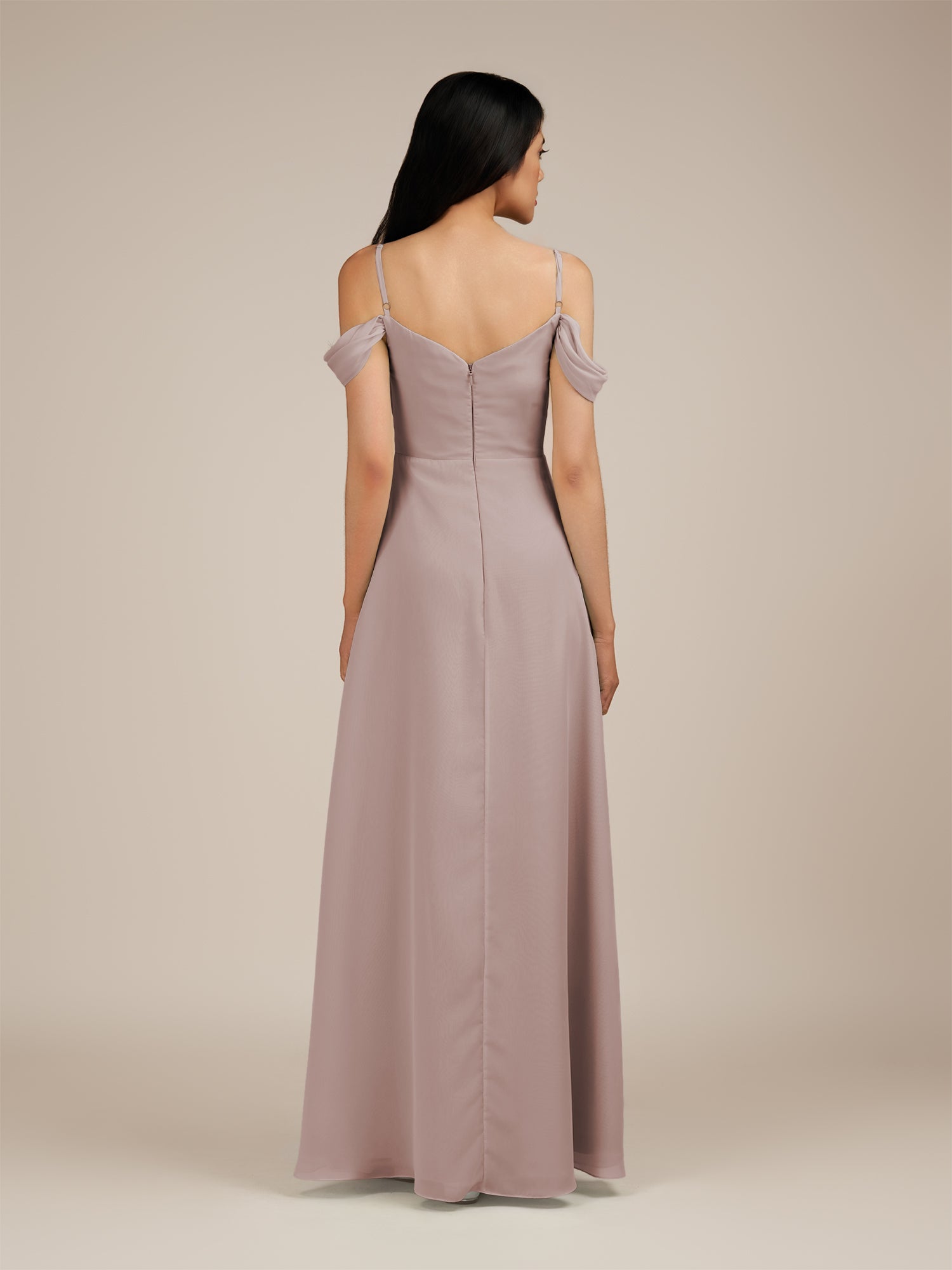 KissDress-Agate Toffee A Line Chiffon Off the Shoulder Long Bridesmaid Dress